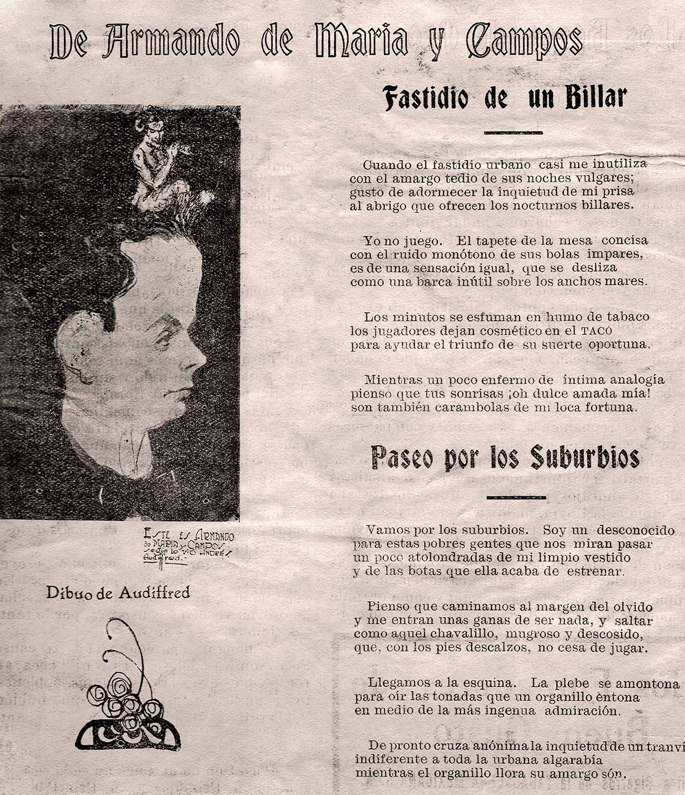 Sonetos “Fastidio de un billar” y “Paseo por los suburbios” en Visiones urbanas, s/r. (PMC).