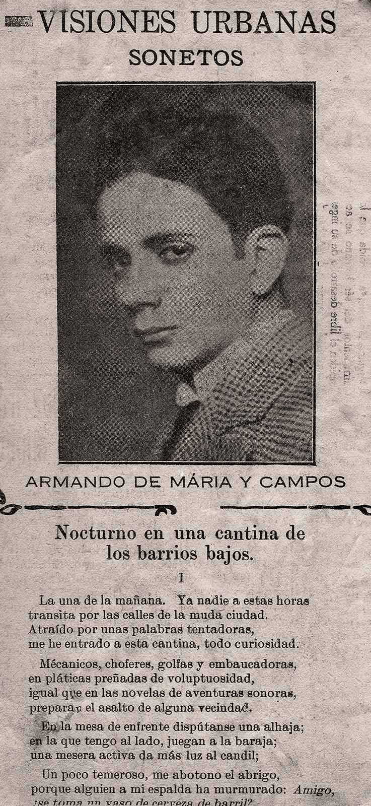 Soneto “Nocturno en una cantina de los barrios bajos” en Visiones urbanas, s/r. (PMC).