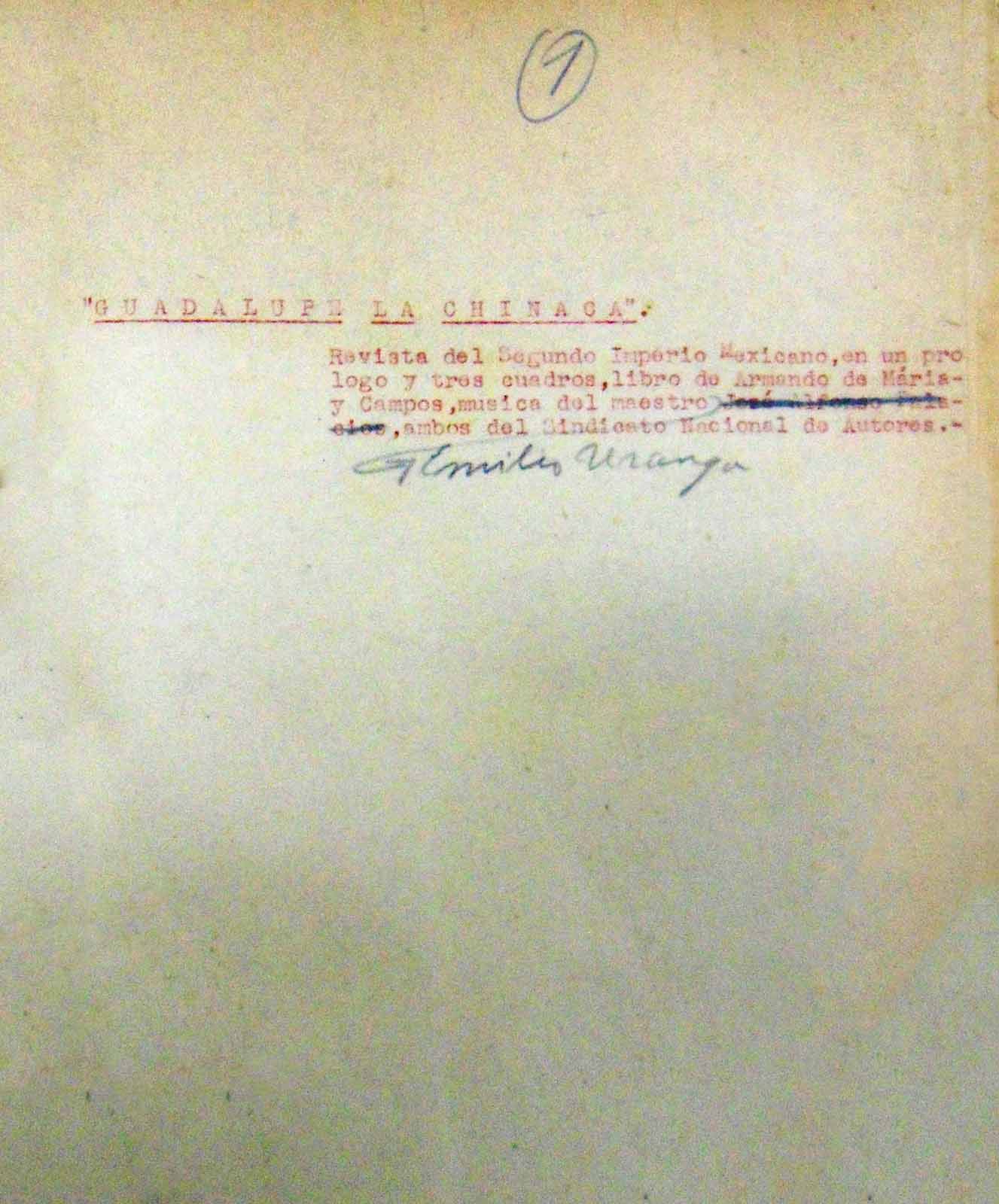 Guadalupe la Chinaca, s/f. (Portada del libreto). (FAMC).