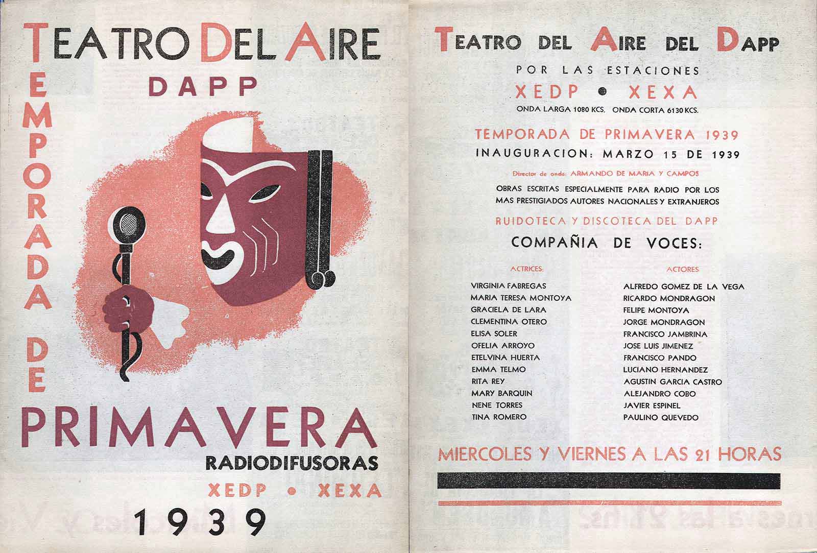 Teatro del aire, Temporada primavera, 1939. (Programa). (BA).