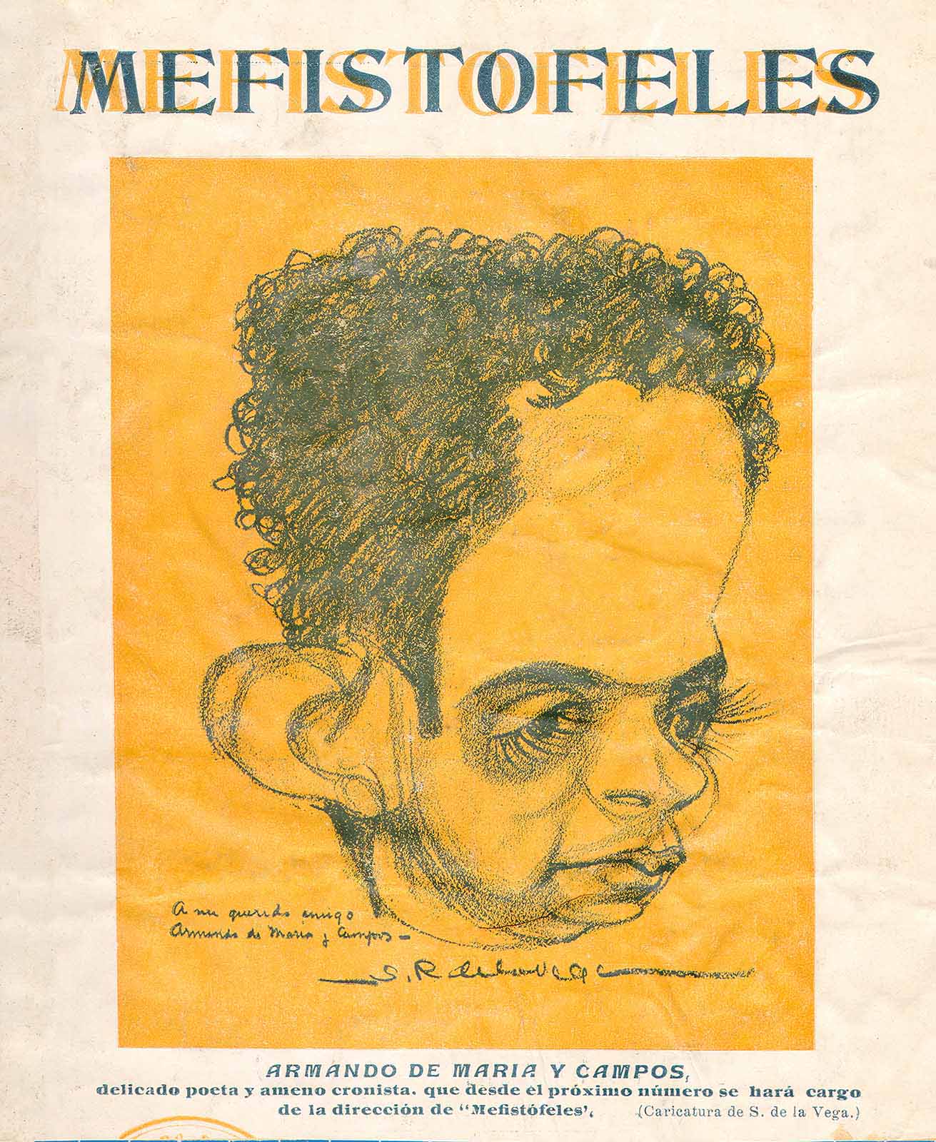 “Armando de Maria y Campos, delicado poeta y ameno cronista, que desde el próximo número se hará cargo de la dirección de Mefistófeles”, 1919. (Portada). (PMC).