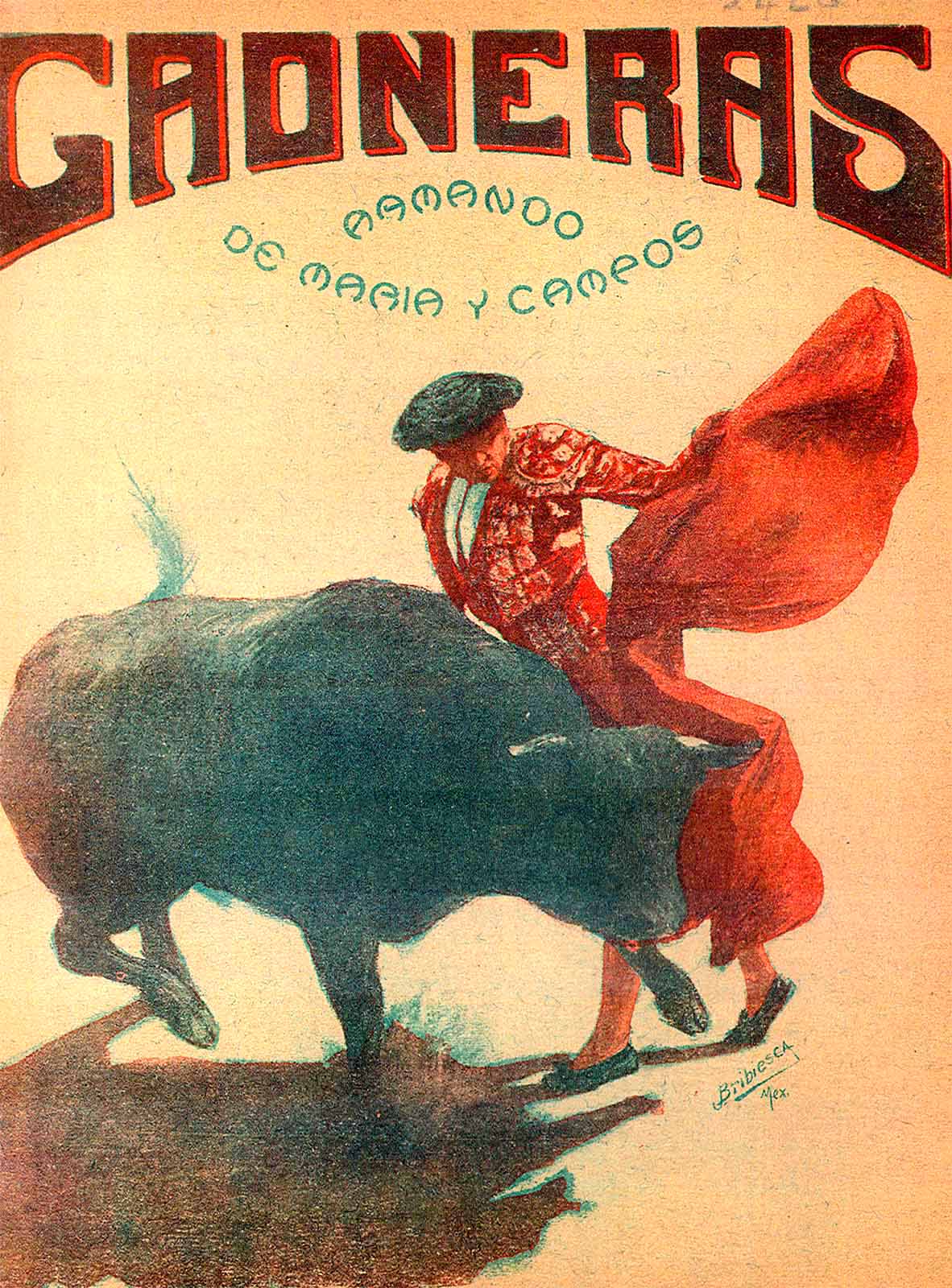 Maria y Campos, Armando de. Gaoneras. Ensayos sobre estética taurina. México, El Día Español, 1921. (Portada). (PMC).