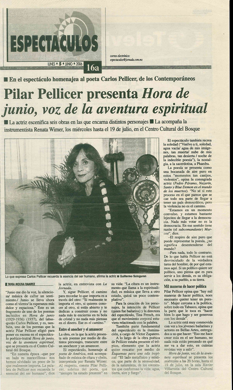 Tania Molina Ramírez, “Pilar Pellicer presenta Hora de junio, voz de la aventura espiritual”